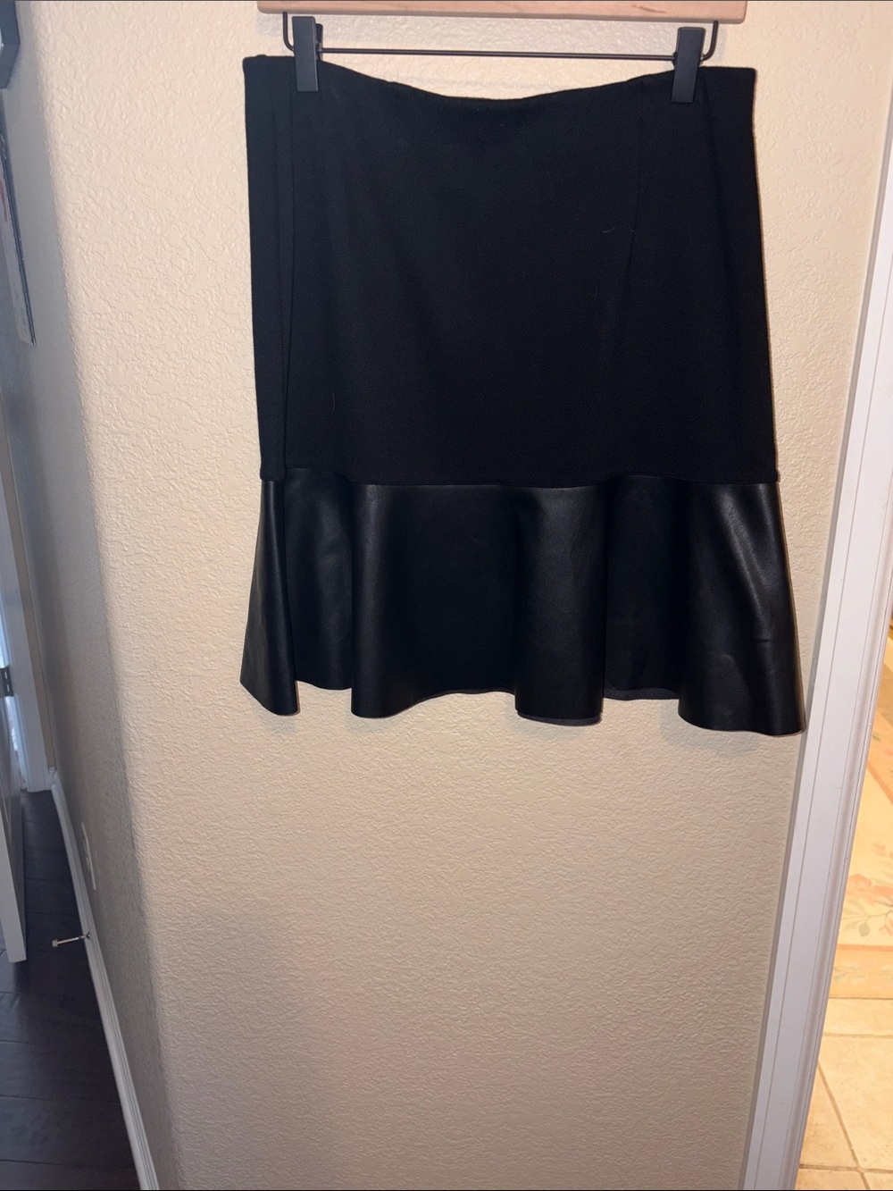 CAbi Black A-Line Skirt with Faux-Leather Ruffle Hem